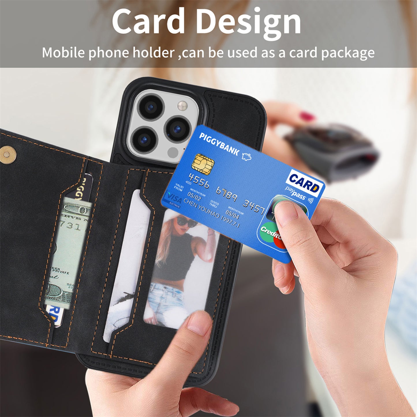 For iPhone 16e 15 Pro Max Wallet Case with Card Holder, Slim Leather Shockproof Protective Cover - Xtctk Series