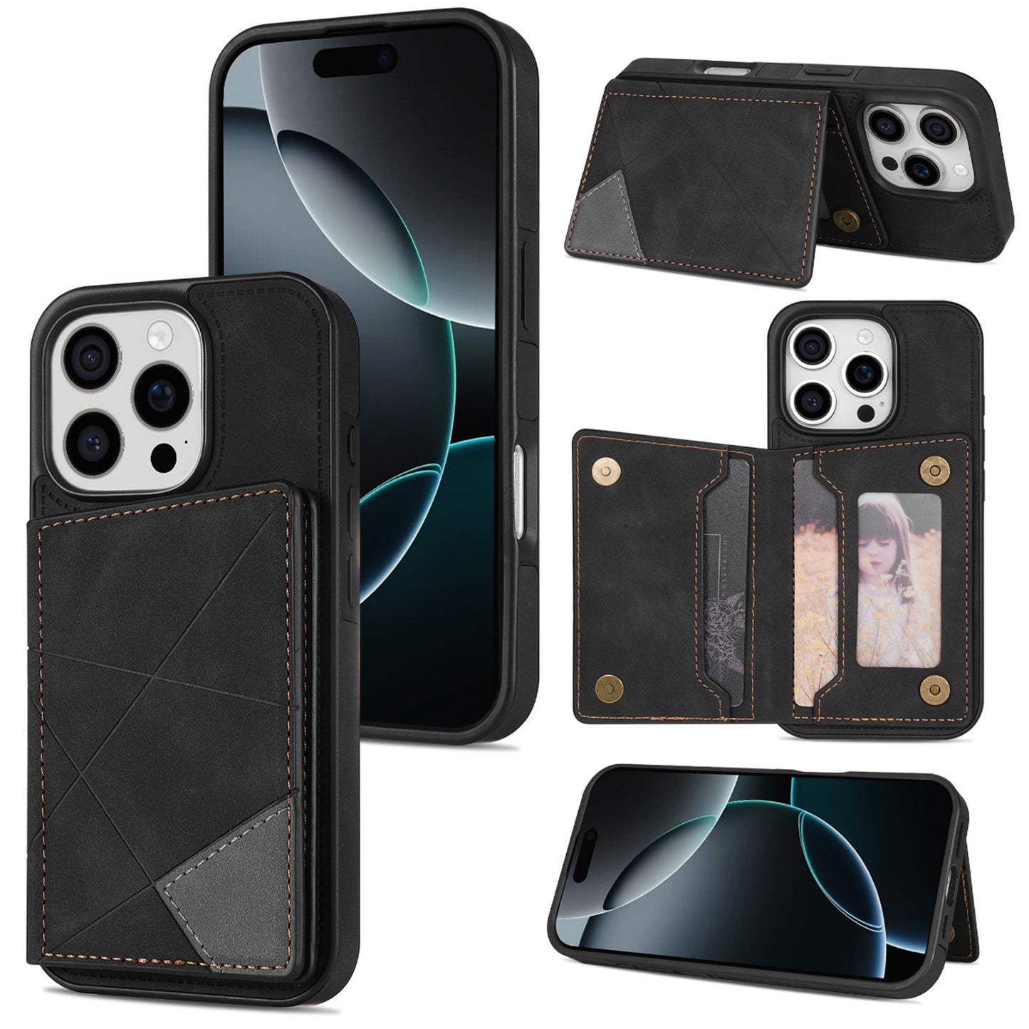 For iPhone 16e 15 Pro Max Wallet Case with Card Holder, Slim Leather Shockproof Protective Cover - Xtctk Series