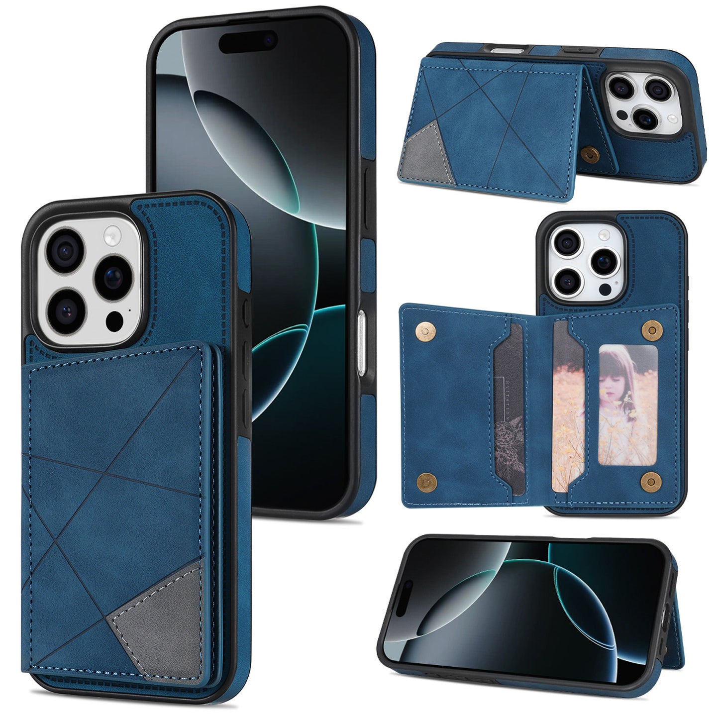For iPhone 16e 15 Pro Max Wallet Case with Card Holder, Slim Leather Shockproof Protective Cover - Xtctk Series
