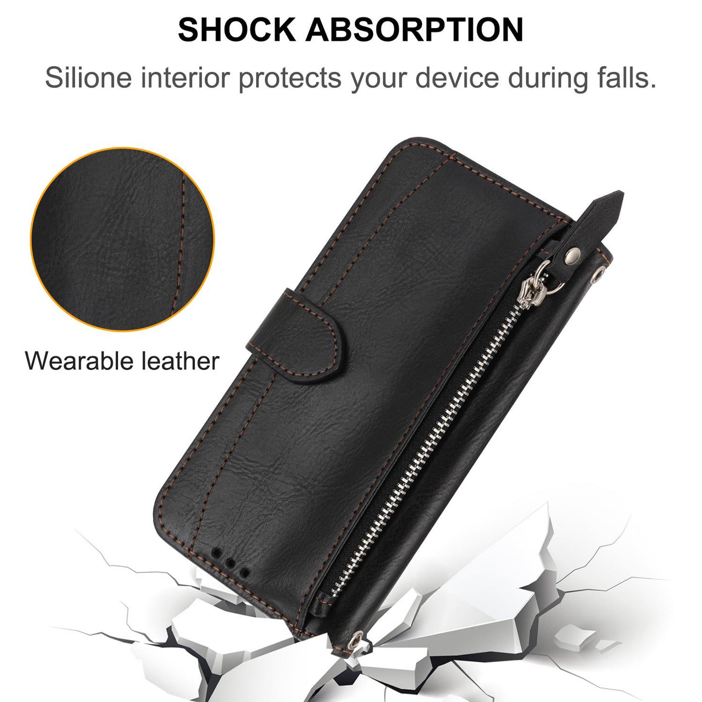 Wallet Case for Galaxy A56 A55 5G, PU Leather Zipper Pocket Flip Folio Phone Cover with Wrist Strap and Card Slots - Ypllgspt Series