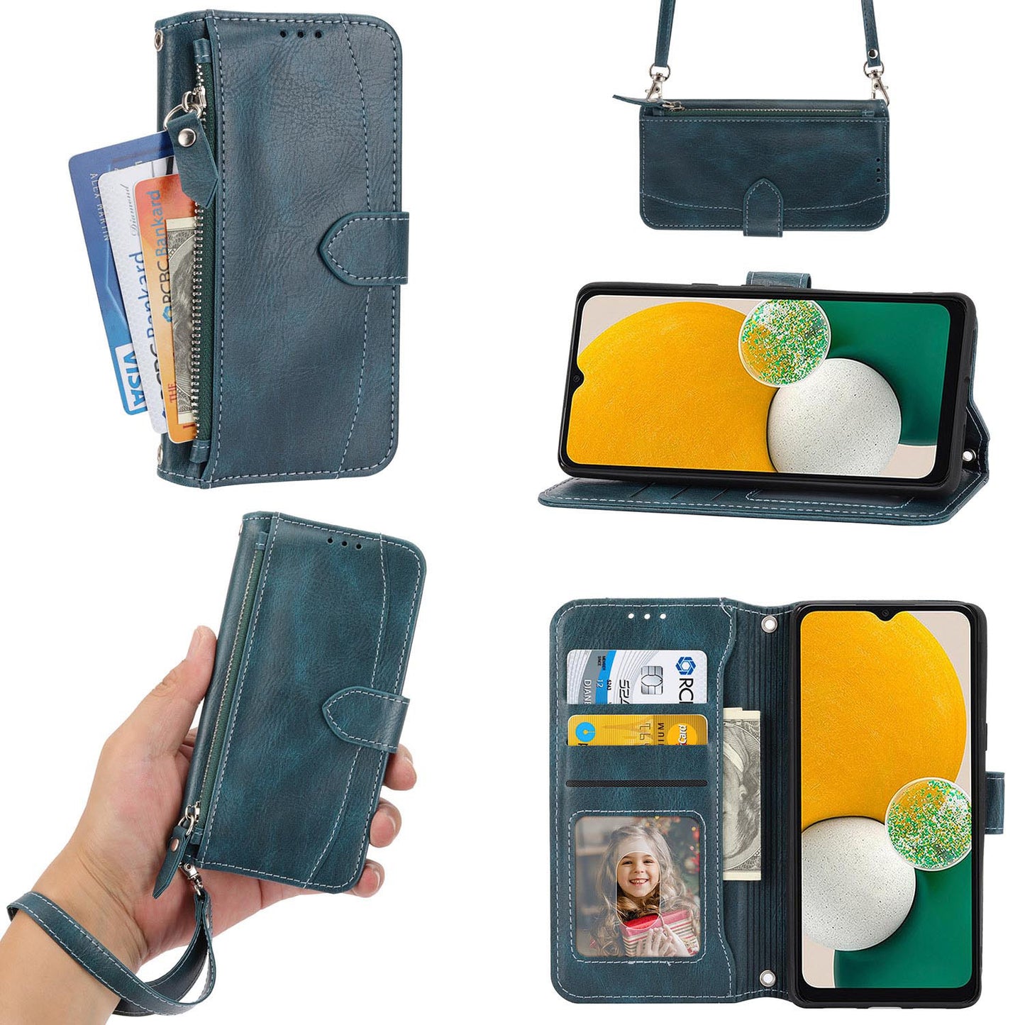 Wallet Case for Galaxy A56 A55 5G, PU Leather Zipper Pocket Flip Folio Phone Cover with Wrist Strap and Card Slots - Ypllgspt Series