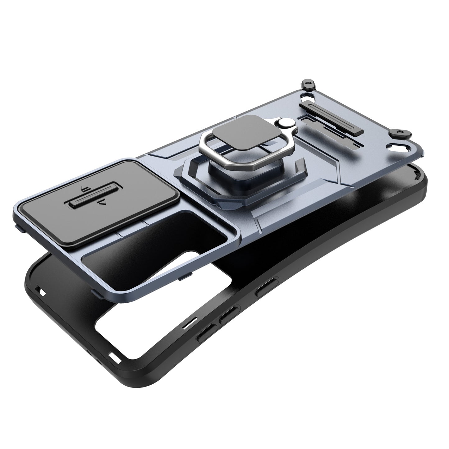For Galaxy S25 Edge S24 Heavy Duty Shockproof Case with Built in Slide Camera Lens Cover and Kickstand - Zhandx Series