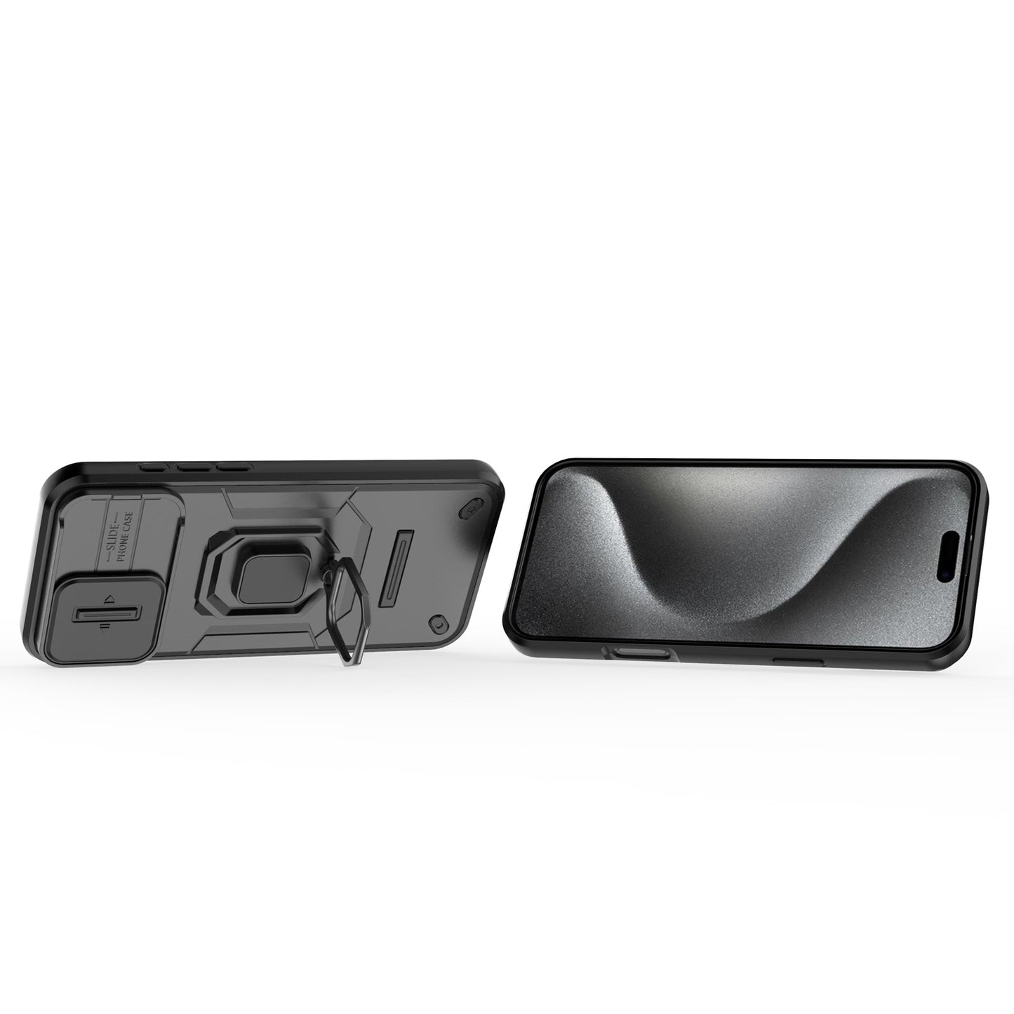 For iPhone 16 15 Pro Max Heavy Duty Shockproof Case with Built in Slide Camera Lens Cover and Kickstand - Zhandx Series