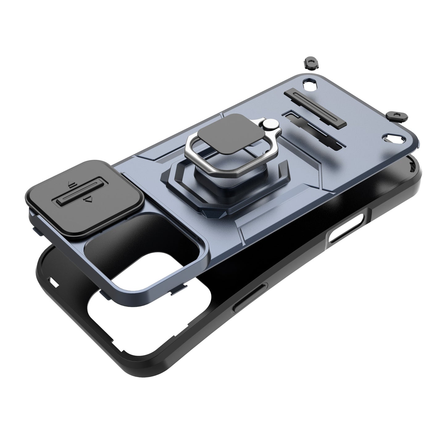 For iPhone 16 15 Pro Max Heavy Duty Shockproof Case with Built in Slide Camera Lens Cover and Kickstand - Zhandx Series