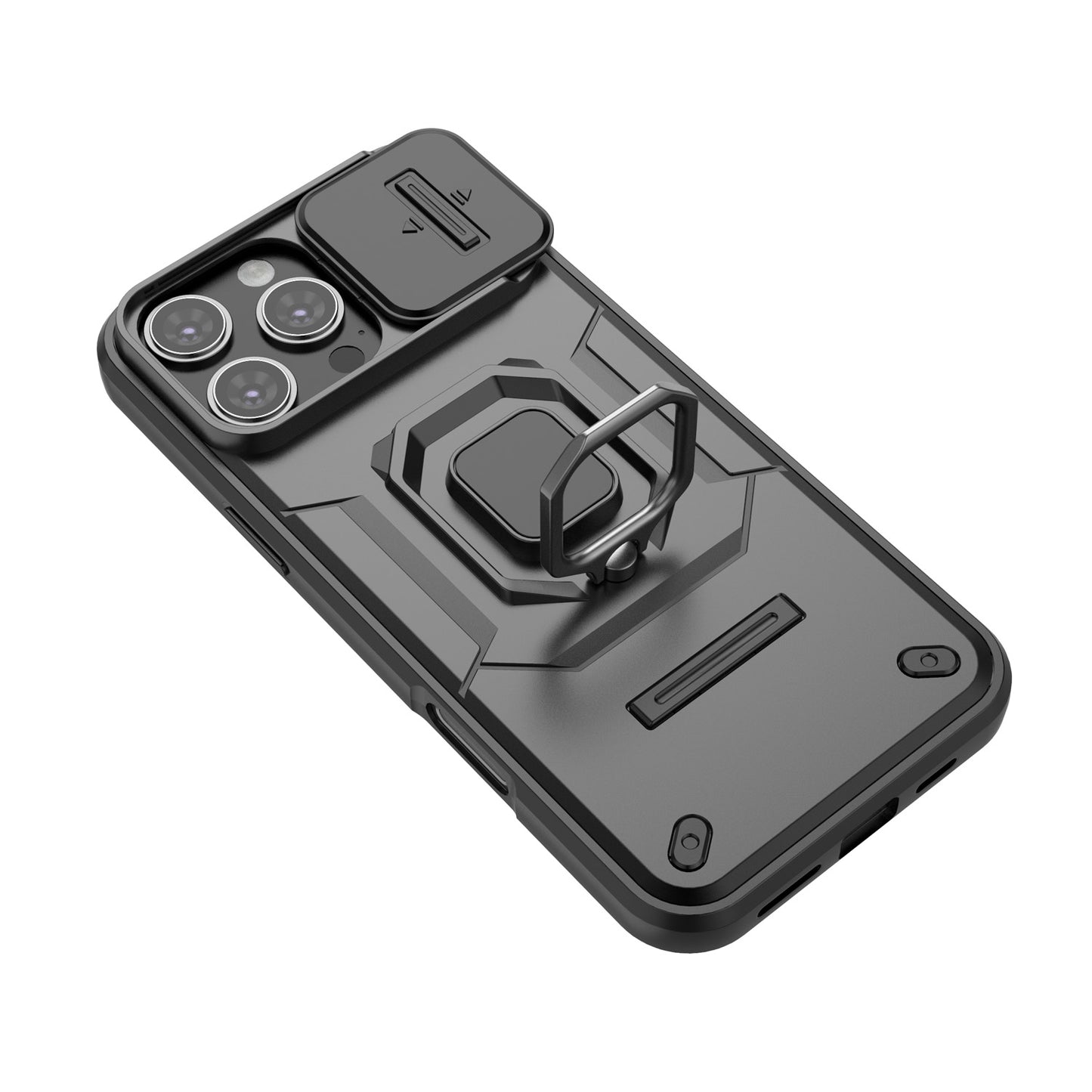 For iPhone 16 15 Pro Max Heavy Duty Shockproof Case with Built in Slide Camera Lens Cover and Kickstand - Zhandx Series