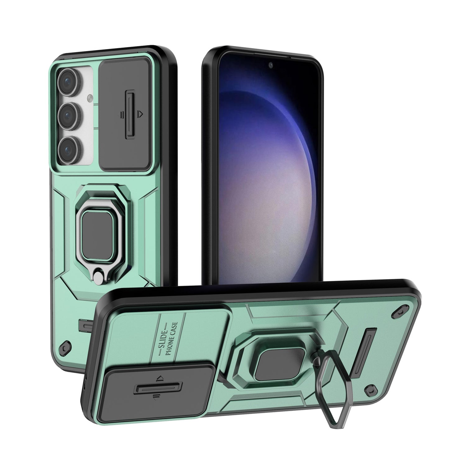 For Galaxy S25 Edge S24 Heavy Duty Shockproof Case with Built in Slide Camera Lens Cover and Kickstand - Zhandx Series