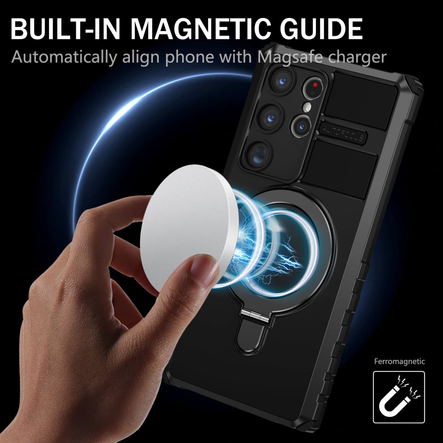 For Galaxy S25 S24 Ultra Case with Magnetic Invisible Kickstand, Compatible with MagSafe, Four Corners Shockproof Phone Cover - Zhidcx Series
