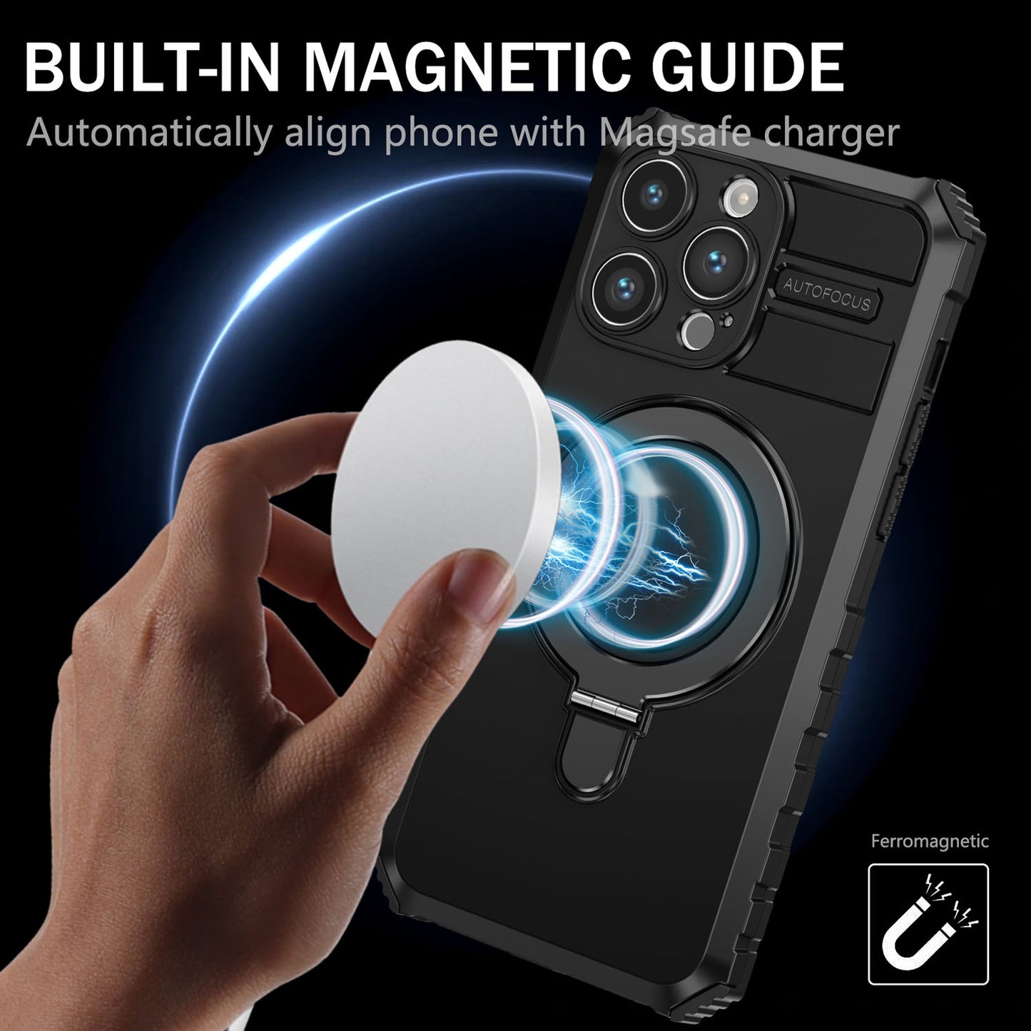 For iPhone 16 15 Pro Max Case with Magnetic Invisible Kickstand, Compatible with MagSafe, Four Corners Shockproof Phone Cover - Zhidcx Series