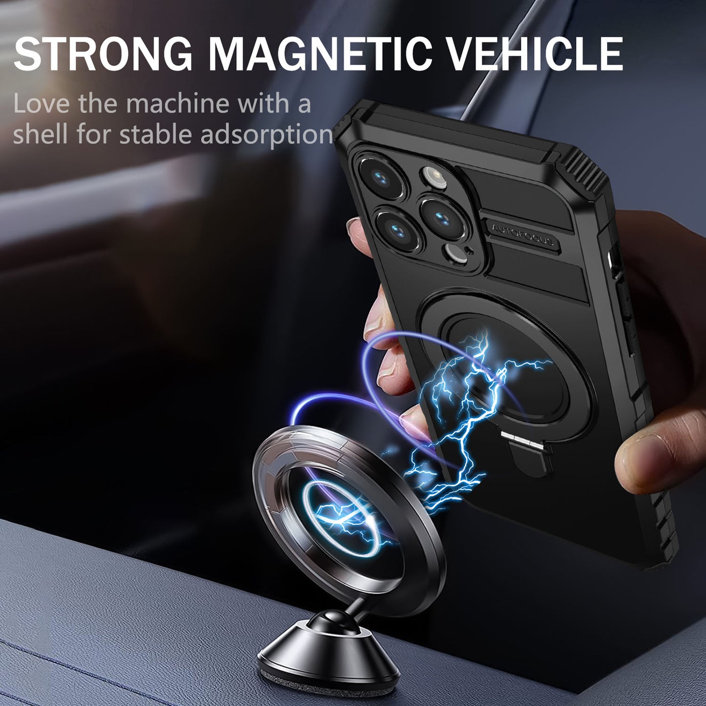 For iPhone 16 15 Pro Max Case with Magnetic Invisible Kickstand, Compatible with MagSafe, Four Corners Shockproof Phone Cover - Zhidcx Series