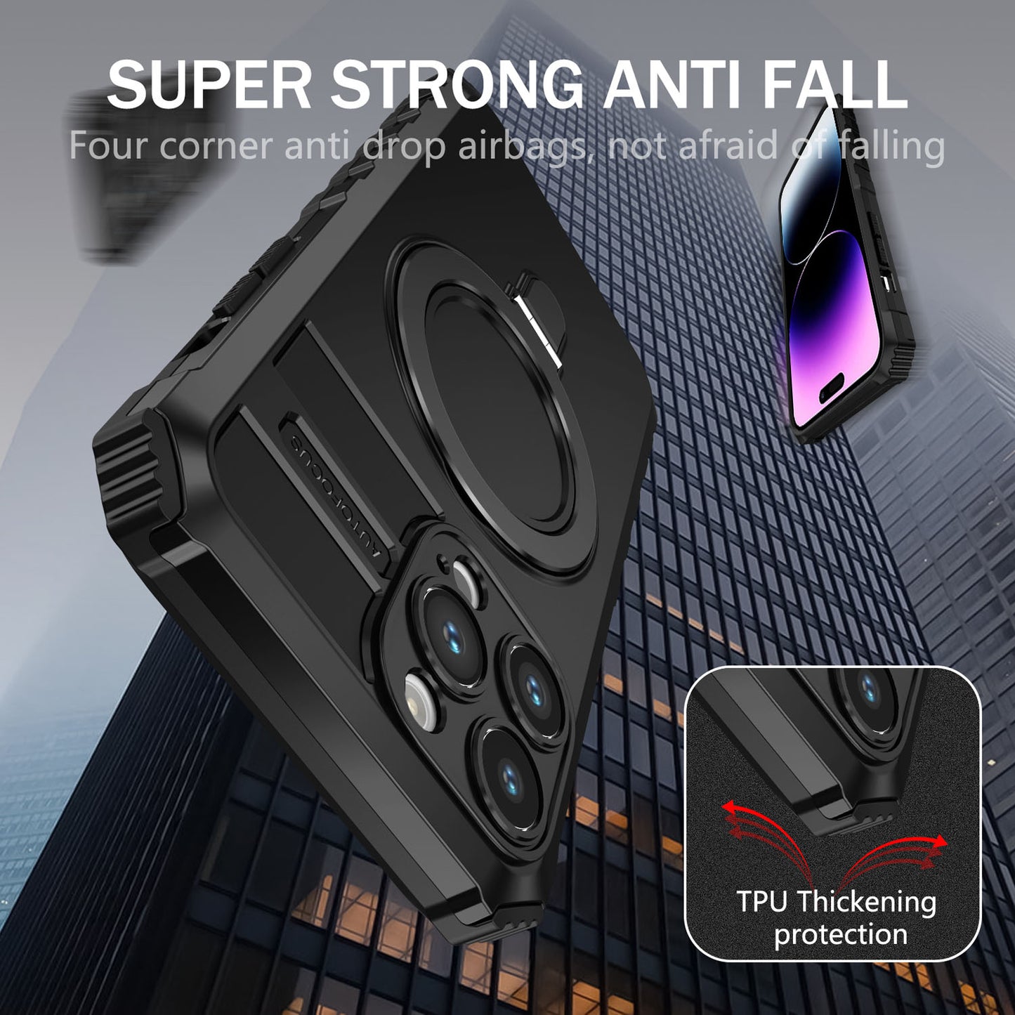 For iPhone 16 15 Pro Max Case with Magnetic Invisible Kickstand, Compatible with MagSafe, Four Corners Shockproof Phone Cover - Zhidcx Series