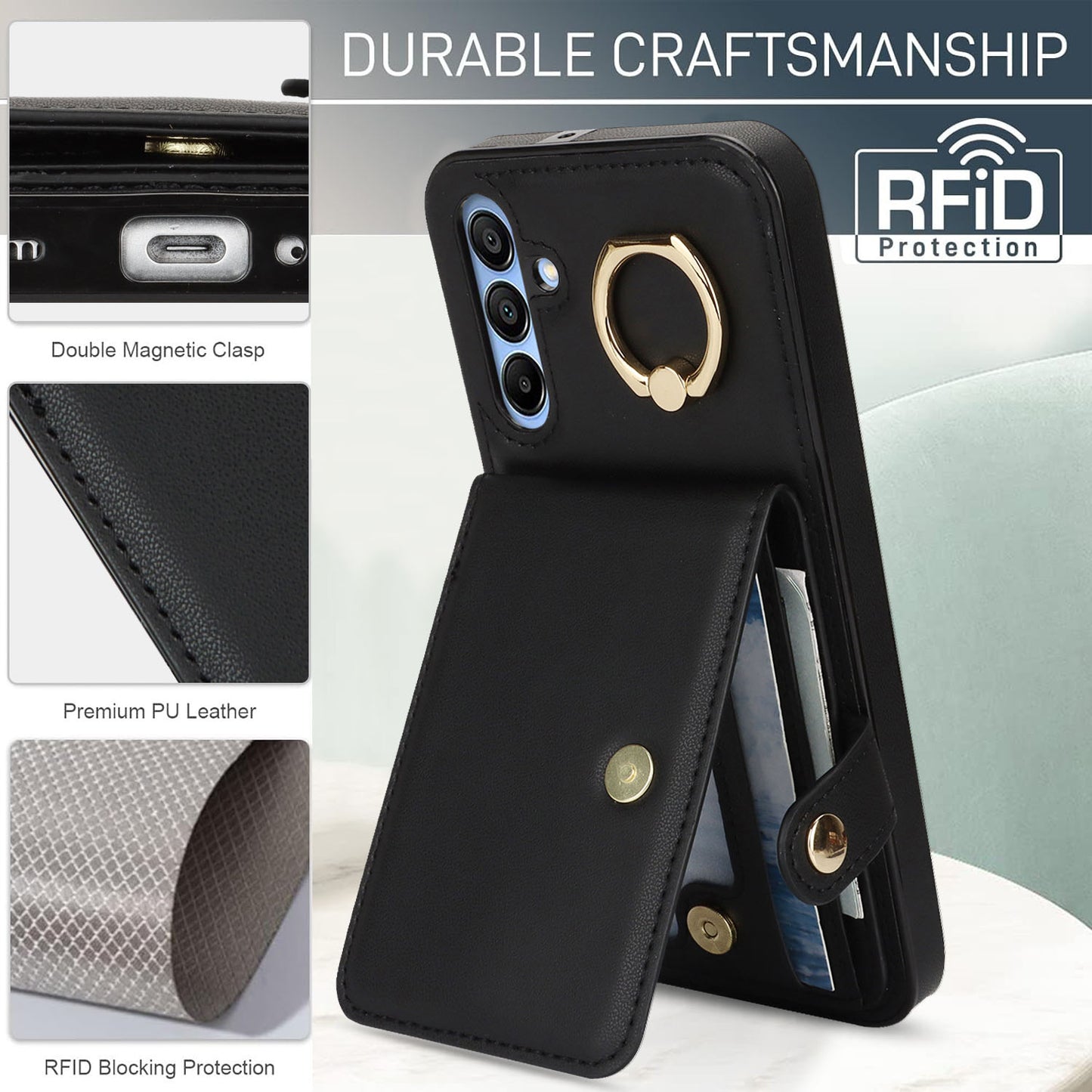 For Galaxy A56 A55 5G Wallet Case with Card Holder, Leather Protective Cover with Kickstand - Zhihqbk Series