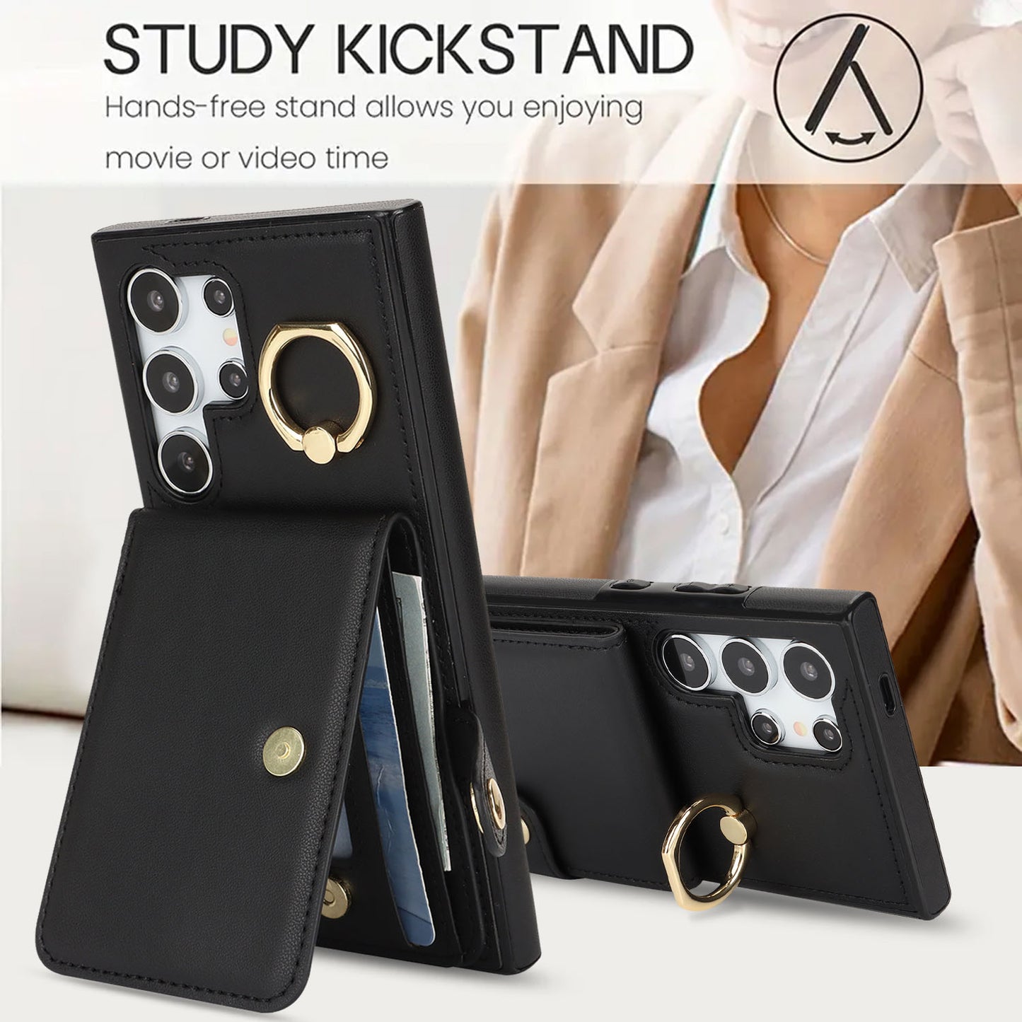 For Galaxy S25 Edge S24 Wallet Case with Card Holder, Leather Protective Cover with Kickstand - Zhihqbk Series