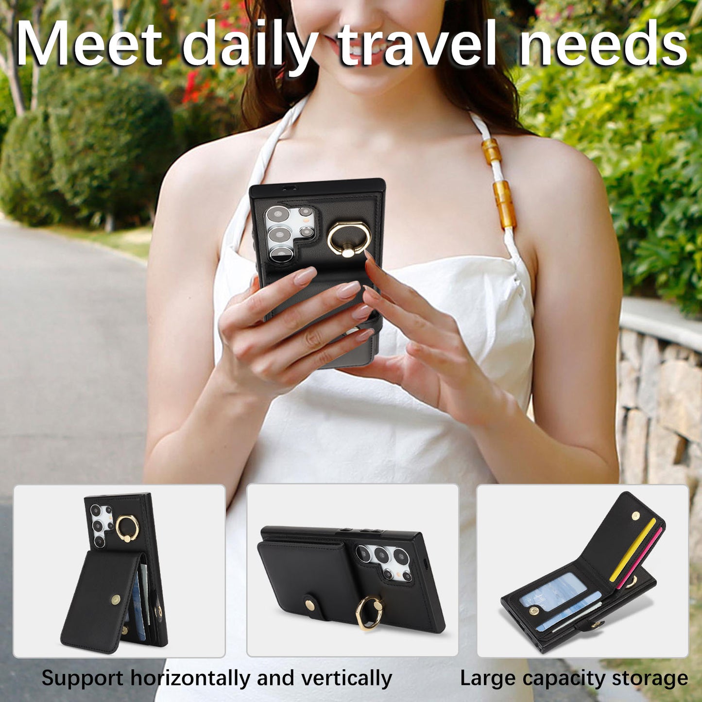 For Galaxy S25 Edge S24 Wallet Case with Card Holder, Leather Protective Cover with Kickstand - Zhihqbk Series