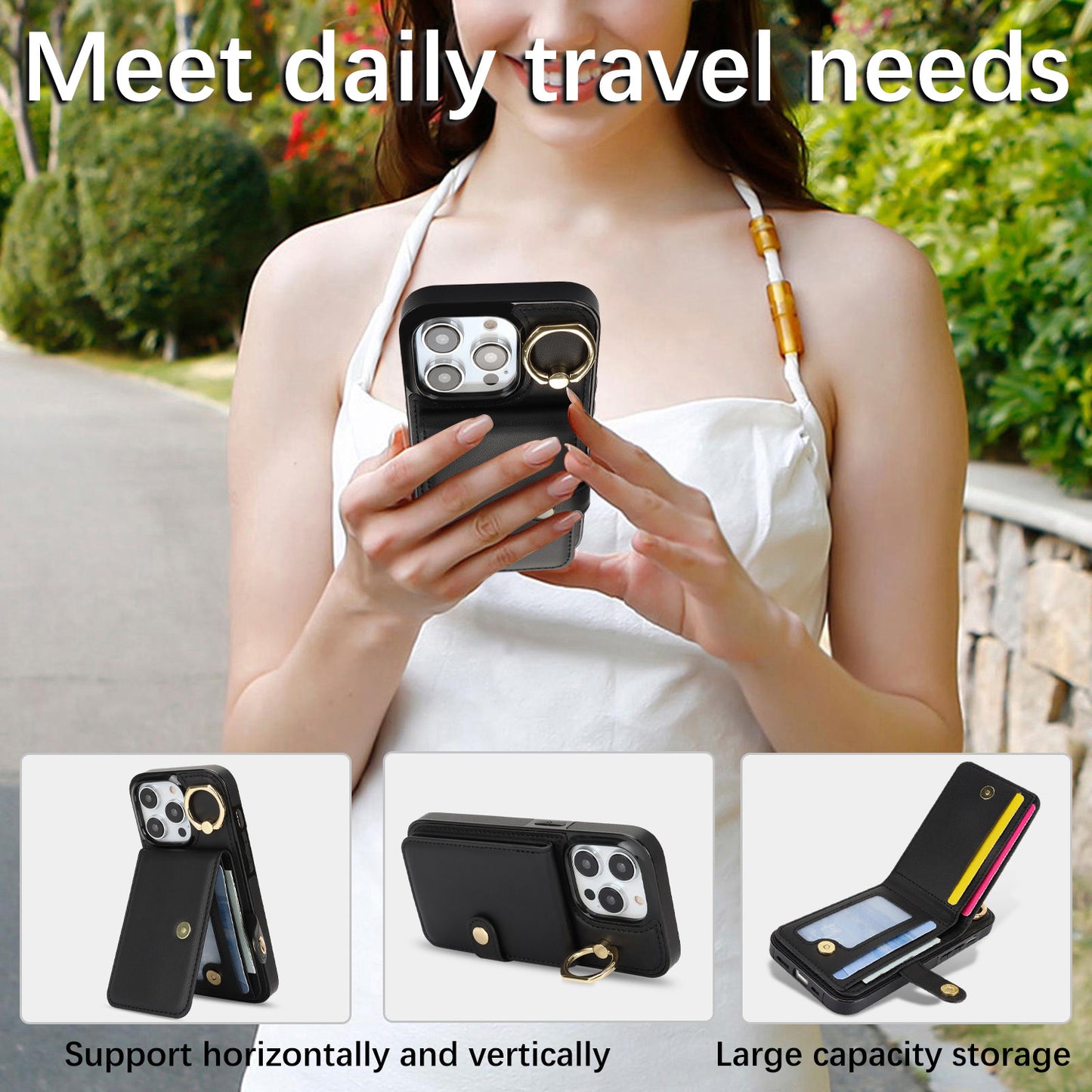 For iPhone 16e 15 Pro Max Wallet Case with Card Holder, Leather Protective Cover with Kickstand - Zhihqbk Series