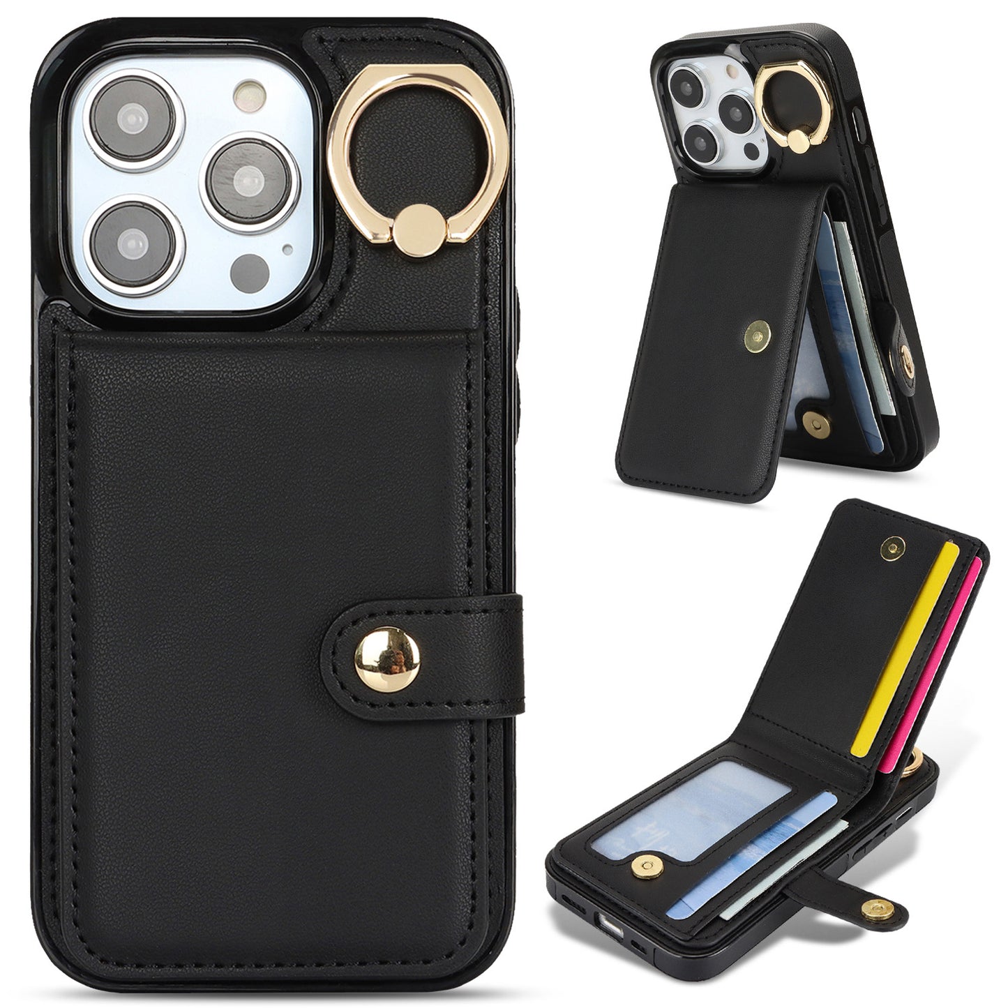 For iPhone 16e 15 Pro Max Wallet Case with Card Holder, Leather Protective Cover with Kickstand - Zhihqbk Series