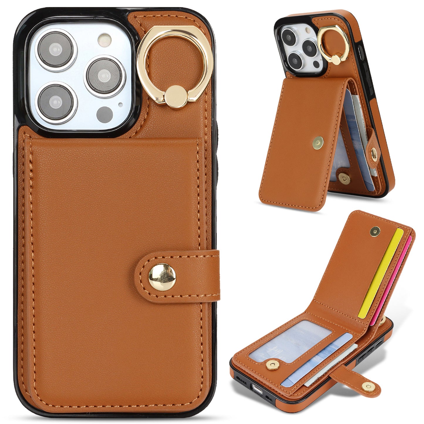 For iPhone 16e 15 Pro Max Wallet Case with Card Holder, Leather Protective Cover with Kickstand - Zhihqbk Series