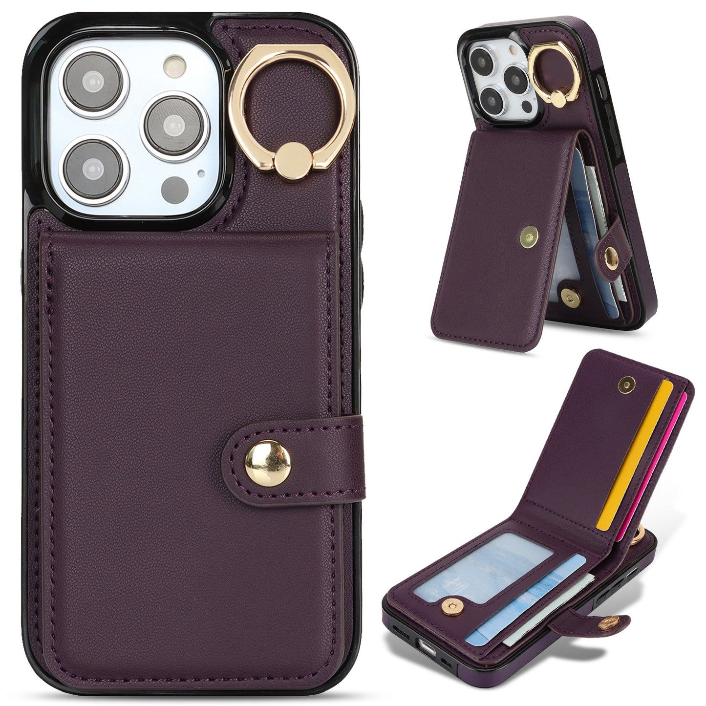 For iPhone 16e 15 Pro Max Wallet Case with Card Holder, Leather Protective Cover with Kickstand - Zhihqbk Series