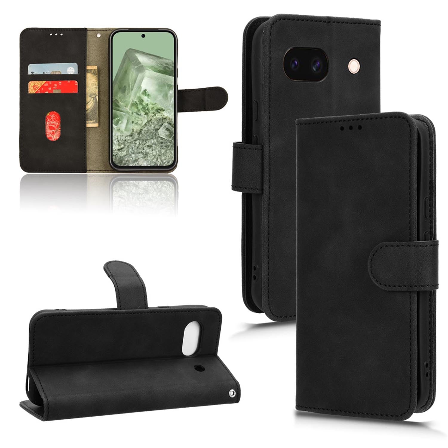 Wallet Case with Card Holder Flip Magnetic Protective Cover for Google Pixel 8A, Black