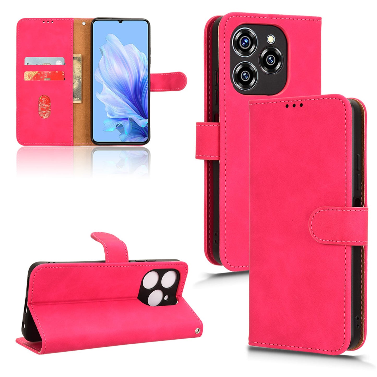 Wallet Case with Card Holder Flip Magnetic Protective Cover for Oukitel C50, Pink