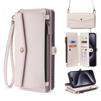 Crossbody for Google Pixel 6A Case Wallet with 5 Card Holder Zipper Bills Slot, White