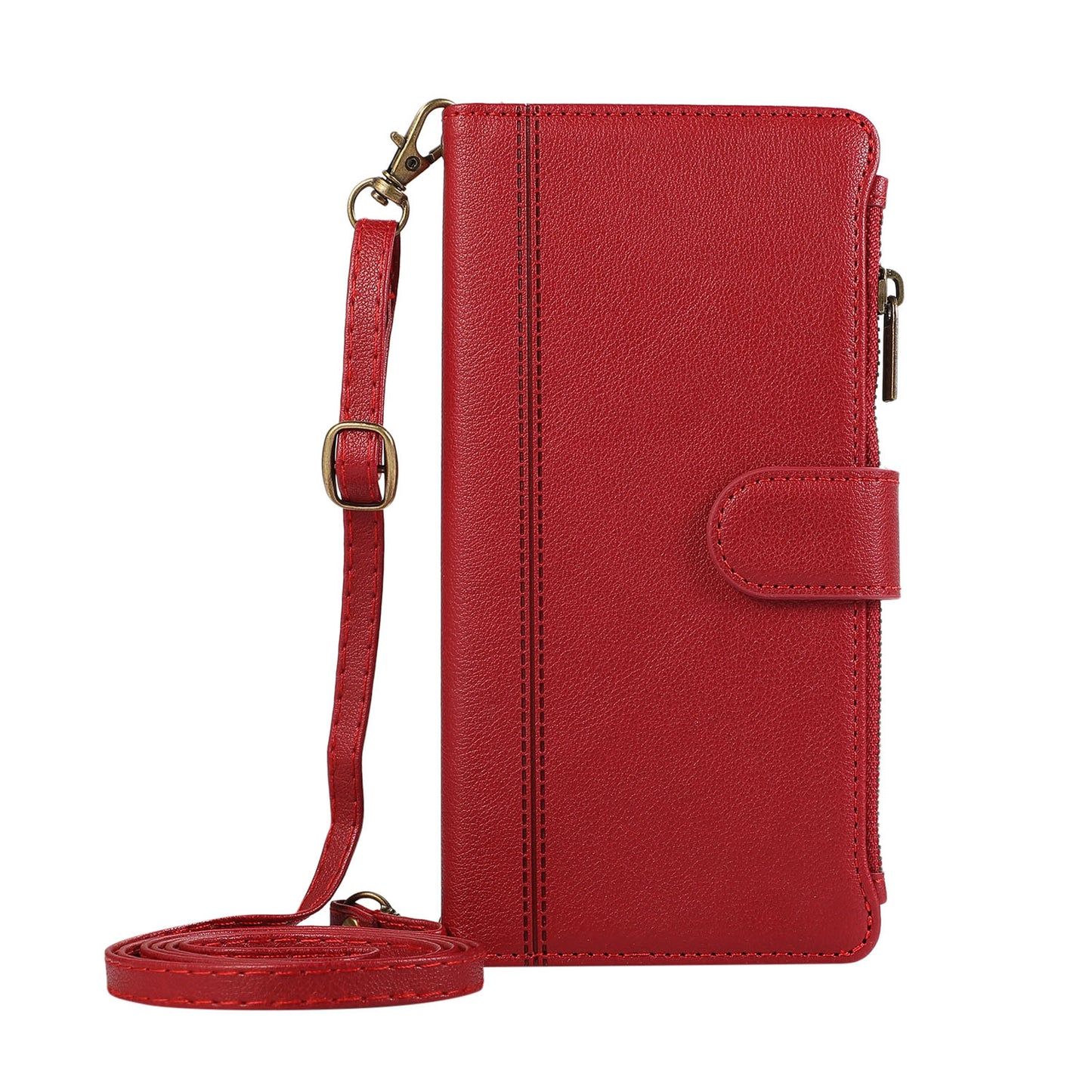 for iPhone 16 Plus Wallet Case Crossbody Phone Case Zipper with Credit Card Holder, Red