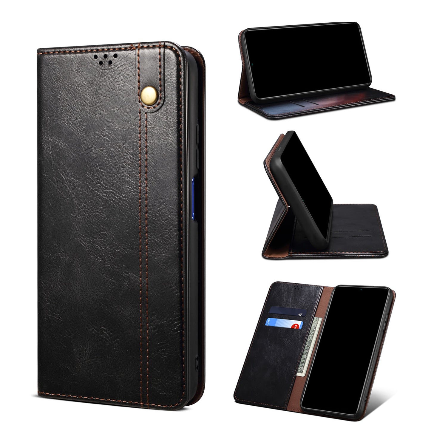 OPPO Reno10 Pro 5G PU Leather Flip Folio Cover with Card Holders Magnetic Closure, Black