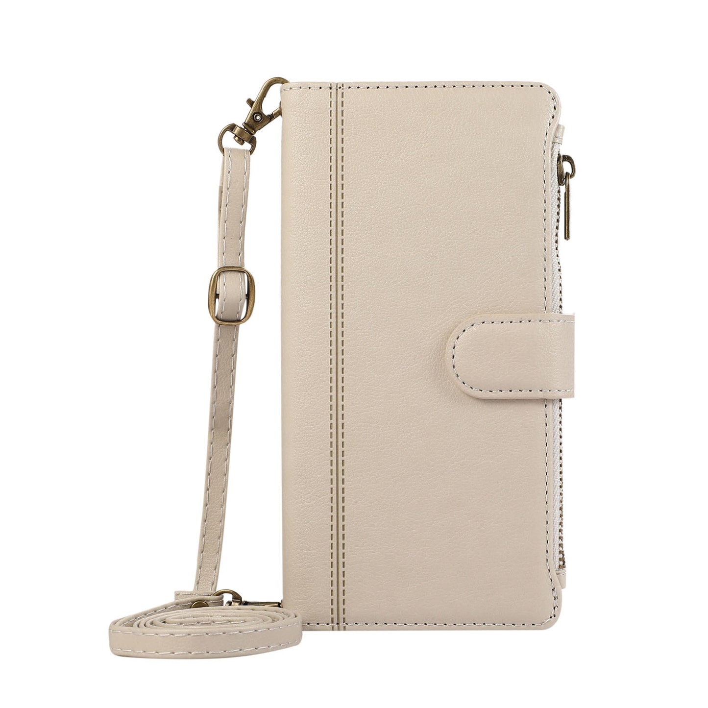 for iPhone 12 Mini Wallet Case Crossbody Phone Case Zipper with Credit Card Holder, Beige