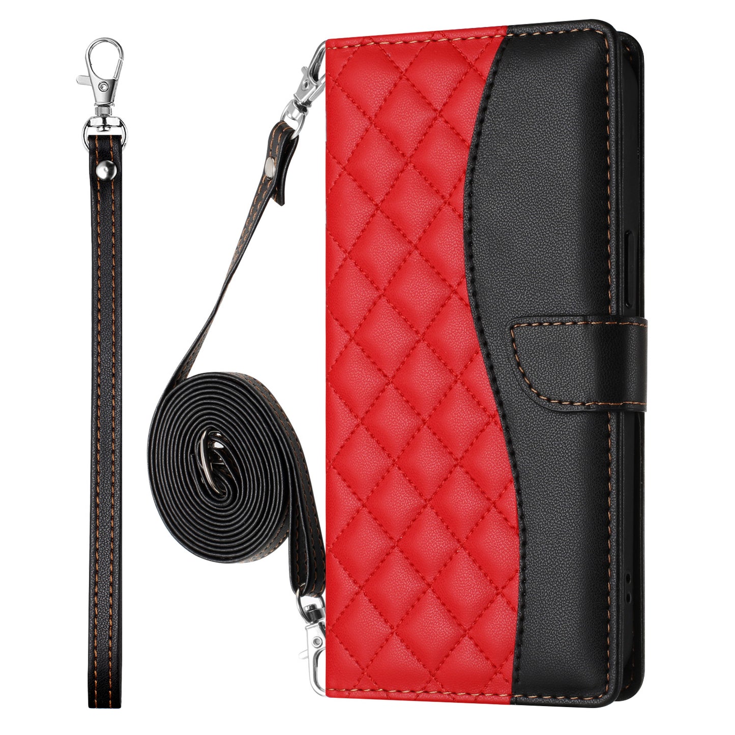 Crossbody Wallet Case for iPhone 14, RFID Blocking PU Leather Flip Cover with Card Slots Holder Wrist Strap Lanyard, Red