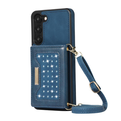 Crossbody Strap Bling Glitter Leather Flip Case for Samsung Galaxy S23+, Blue