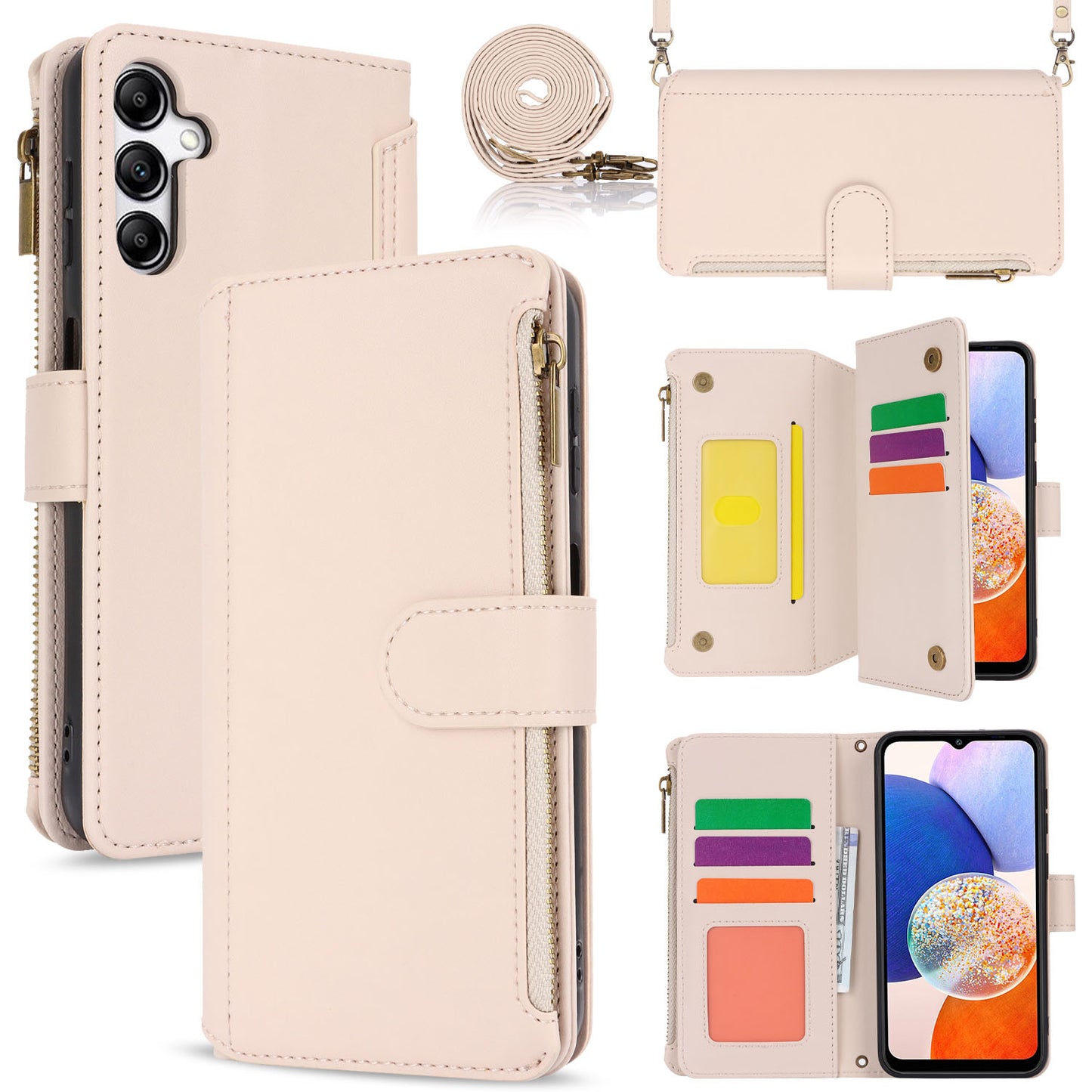 for Samsung Galaxy A14 5G Wallet Case with RFID Blocking, White