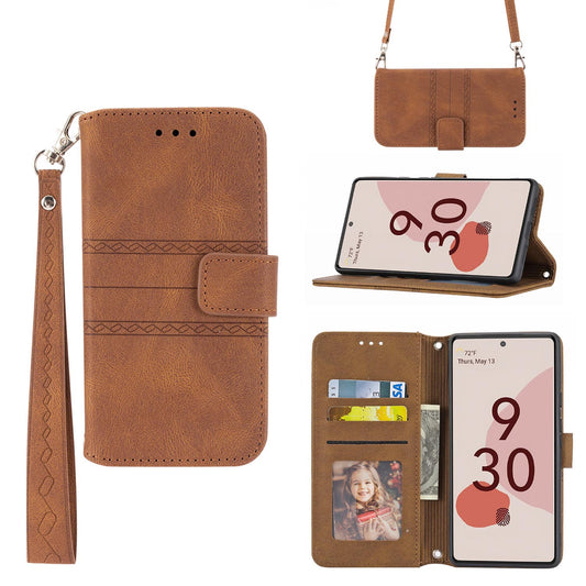 PU Leather Magnetic Clasp Case with Crossbody Strap Lanyard Case for Samsung Galaxy S25 Edge, Brown