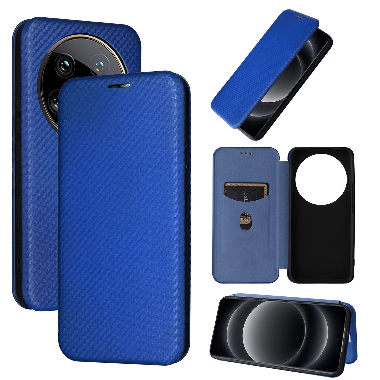 Carbon Fiber Flip Case for Xiaomi 14 Ultra, Blue