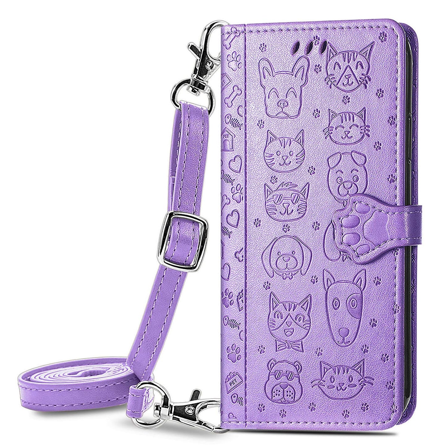 Embossed Pattern Cartoon Style Crossbody Wallet Case for Xiaomi 14T, Purple