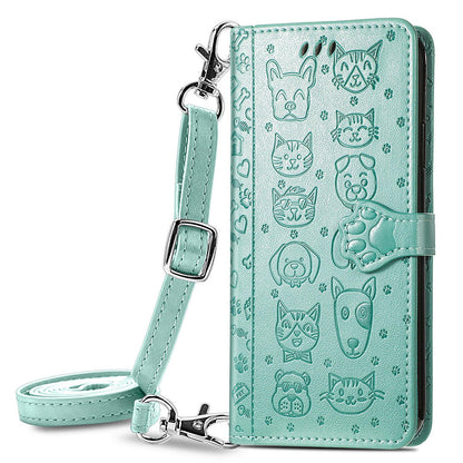 Embossed Pattern Cartoon Style Crossbody Wallet Case for iPhone 14 Pro, Gray