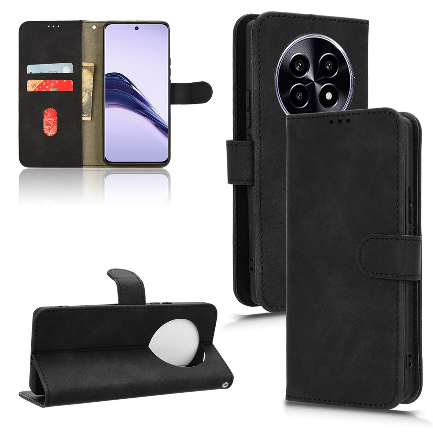 Wallet Case with Card Holder Flip Magnetic Protective Cover for Realme 13 Pro Plus, Black