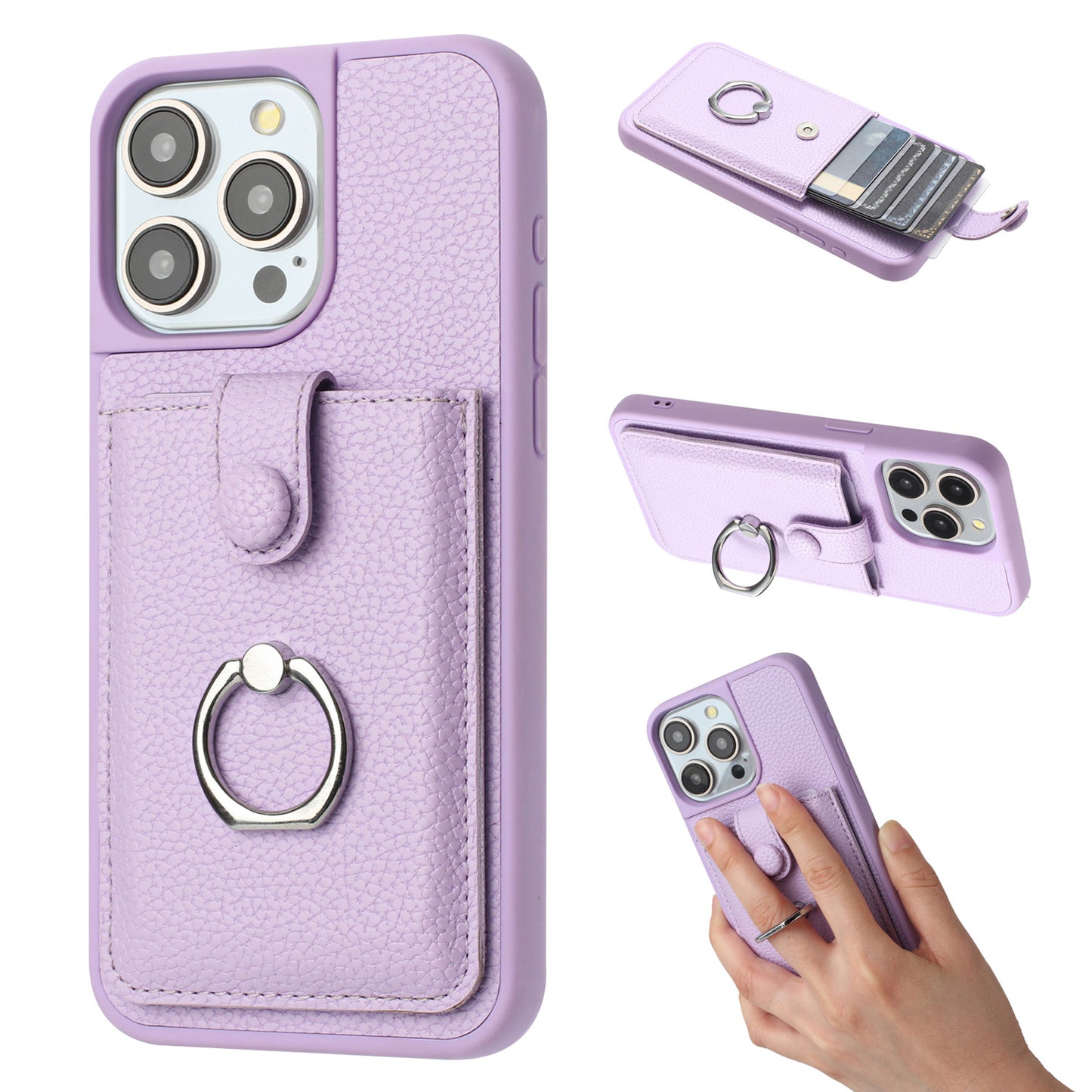 for iPhone 13 Pro Wallet Case with Card Holder, Purple