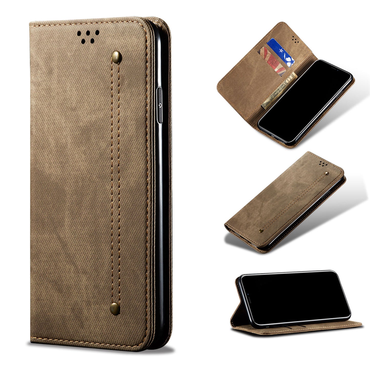 iPhone 15 Vintage PU Leather Wallet Case with Card Holder Kickstand Magnetic Closure Flip Folio Cover, Khaki