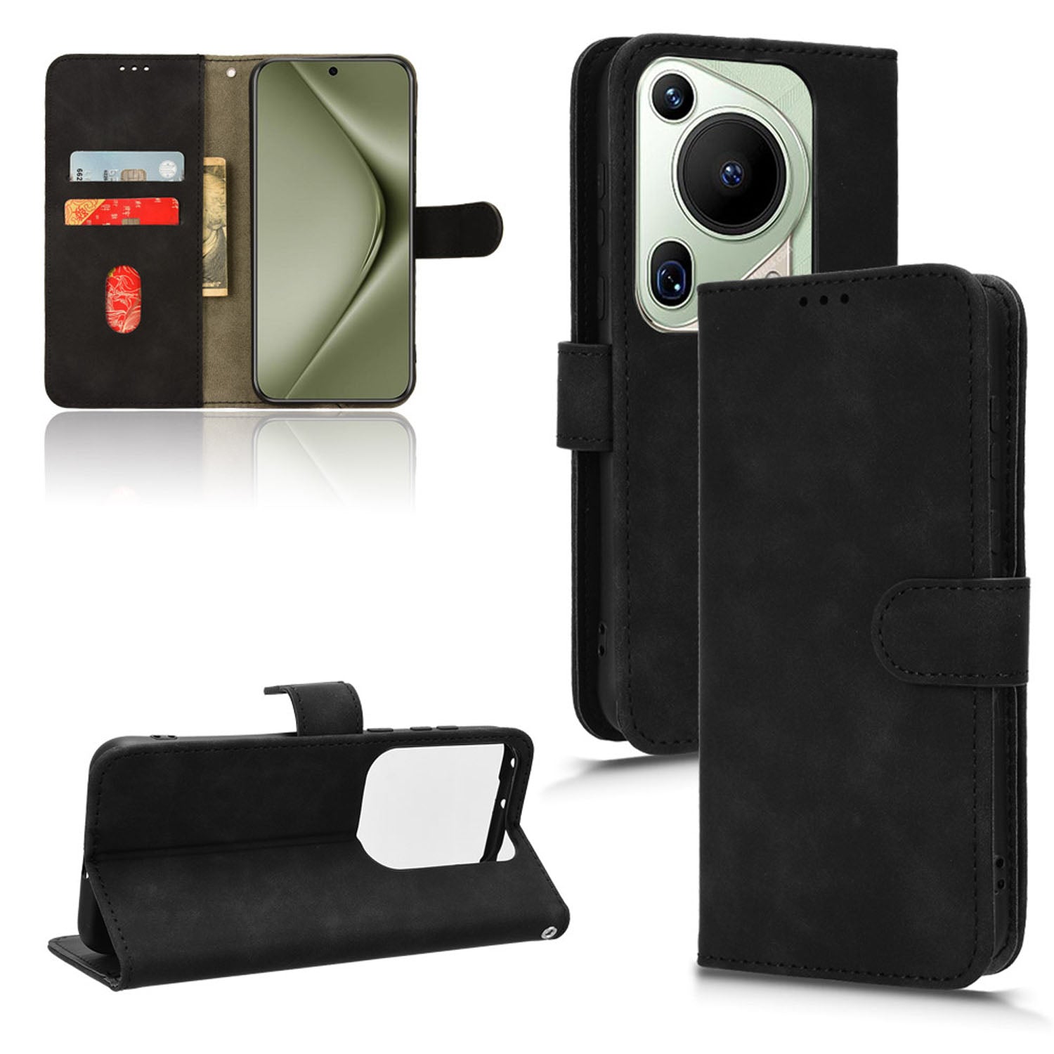 Wallet Case with Card Holder Flip Magnetic Protective Cover for Huawei Pura 70 Ultra, Black