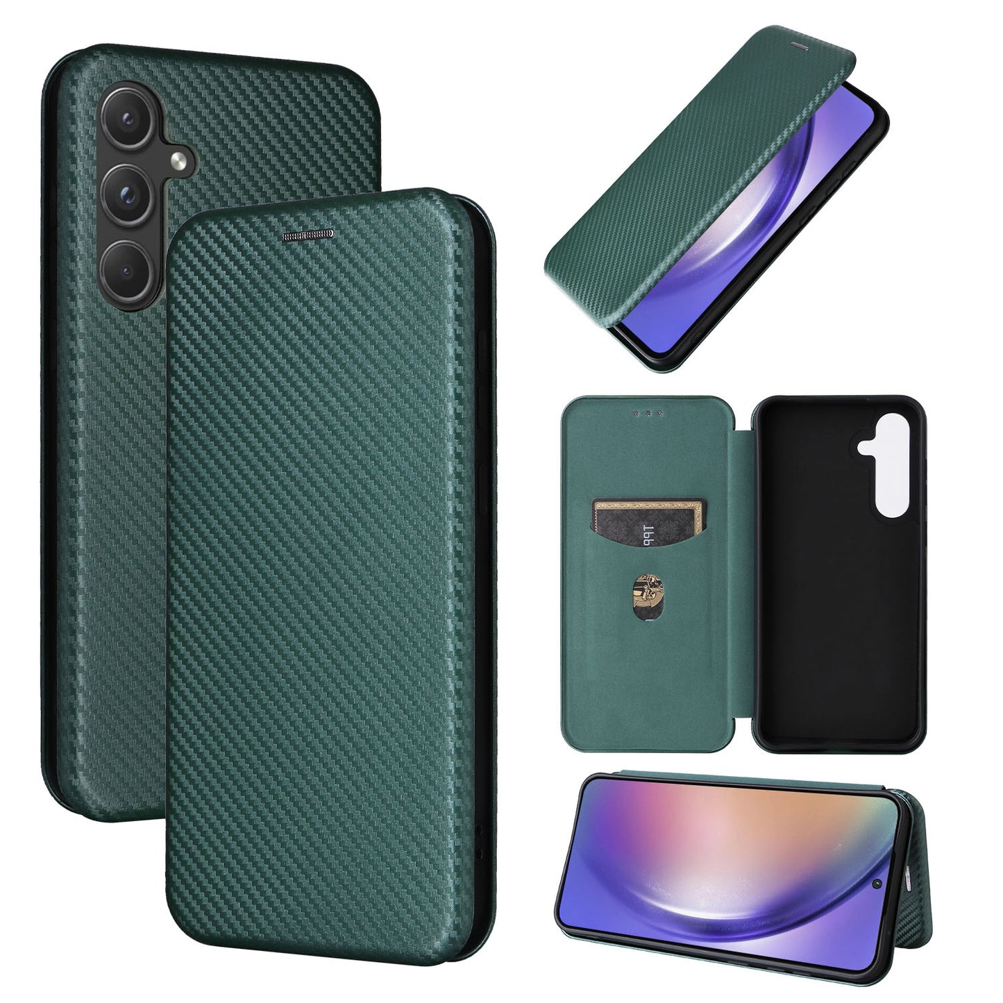 Carbon Fiber Flip Case for Samsung Galaxy A55 5G, Green