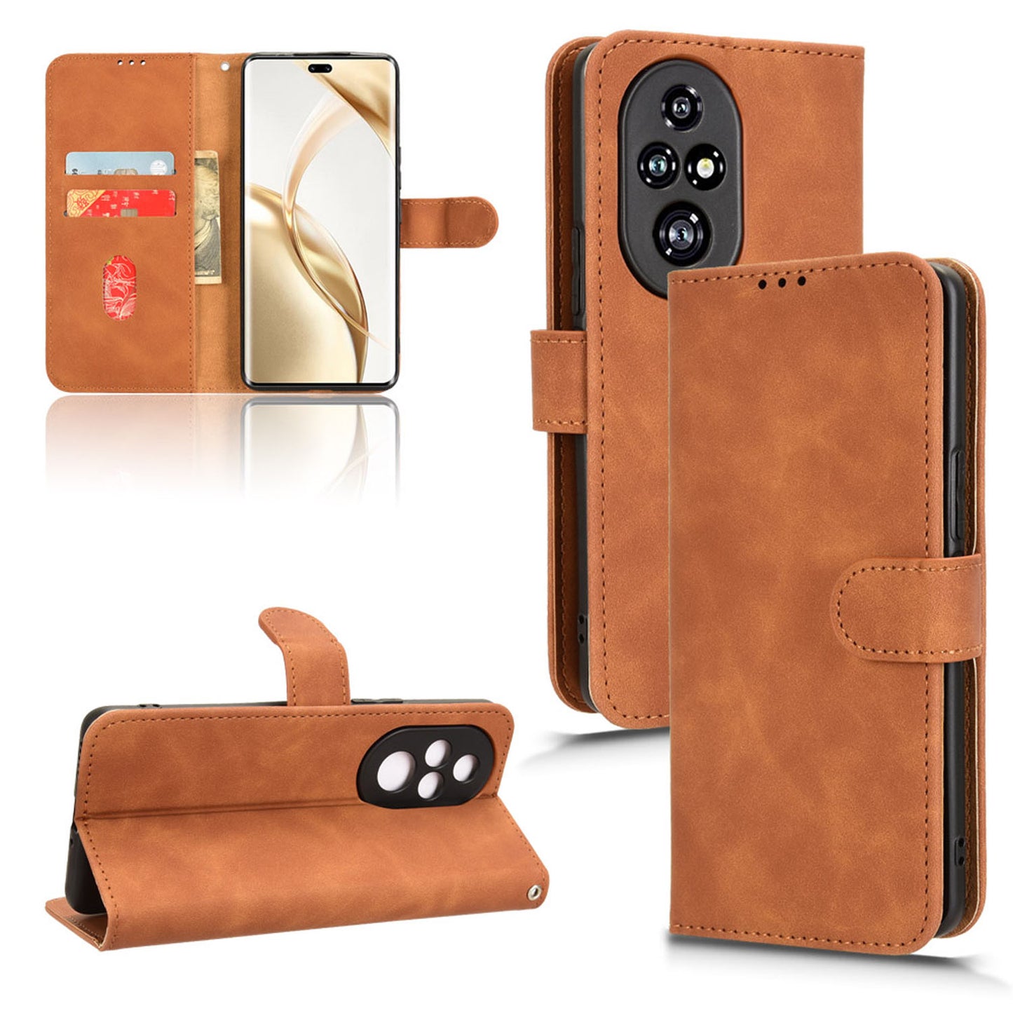 Wallet Case with Card Holder Flip Magnetic Protective Cover for Honor 200 Pro, Brown