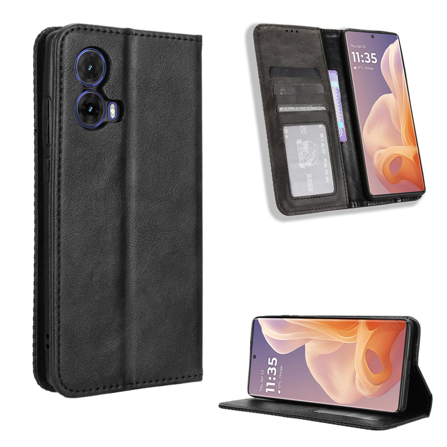 Moto G85 5G Flip Folio Case with Card Holder Hidden Magnetic, Brown