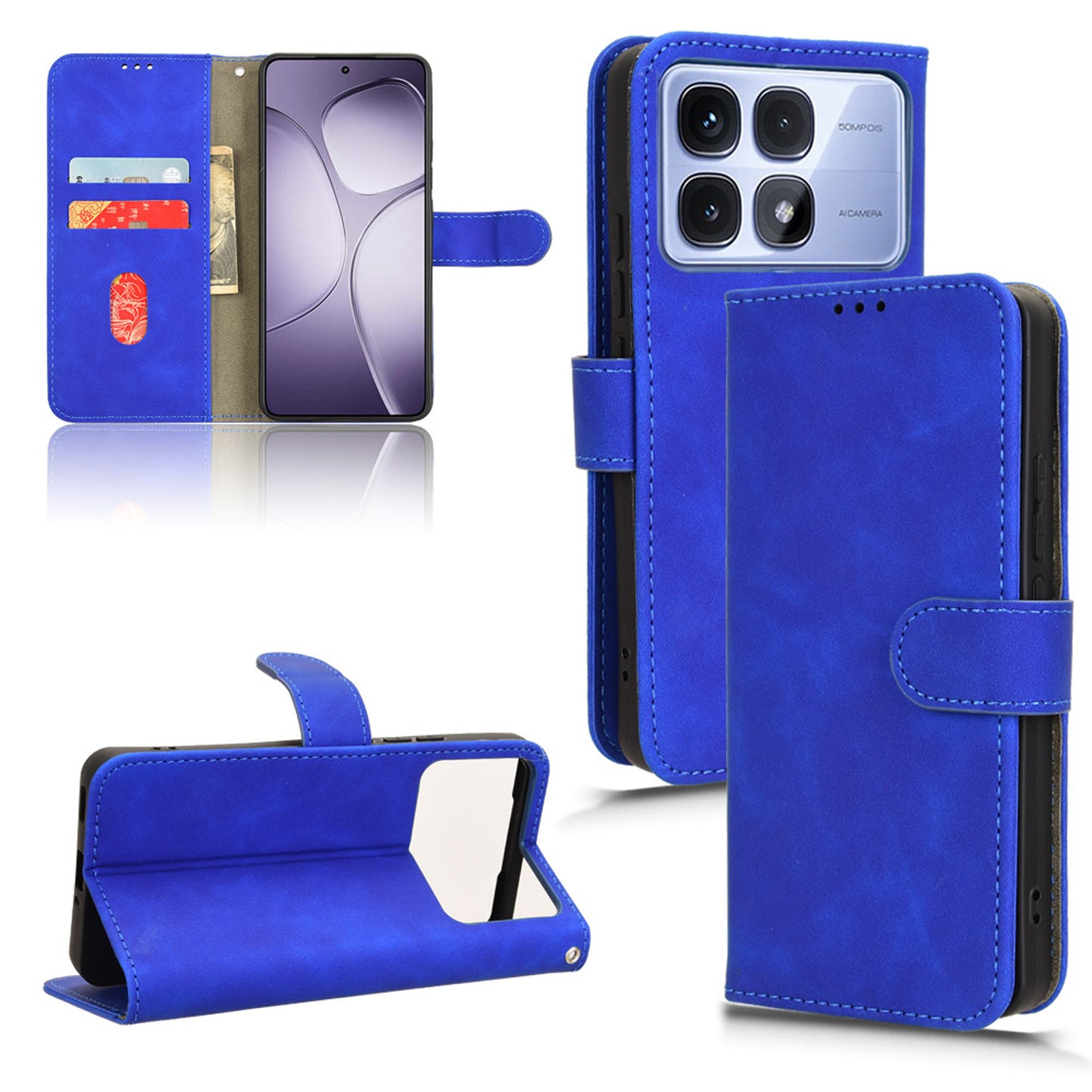 Wallet Case with Card Holder Flip Magnetic Protective Cover for Redmi K70 Ultra, Blue