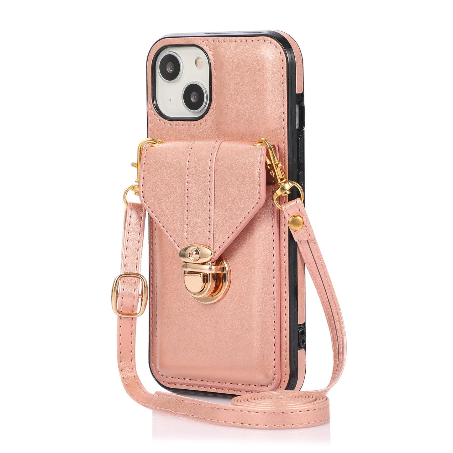 Crossbody Wallet Case with Wrist Strap Shoulder Protective Cover for iPhone 14 Plus