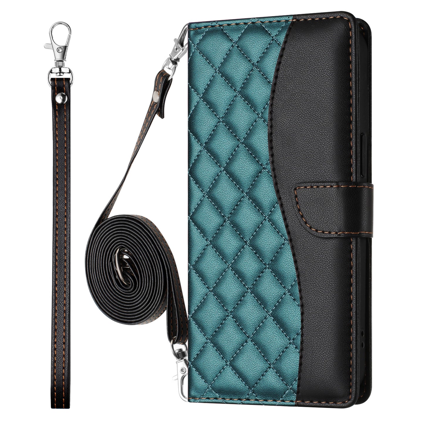 Crossbody Wallet Case for iPhone 14, RFID Blocking PU Leather Flip Cover with Card Slots Holder Wrist Strap Lanyard, Green