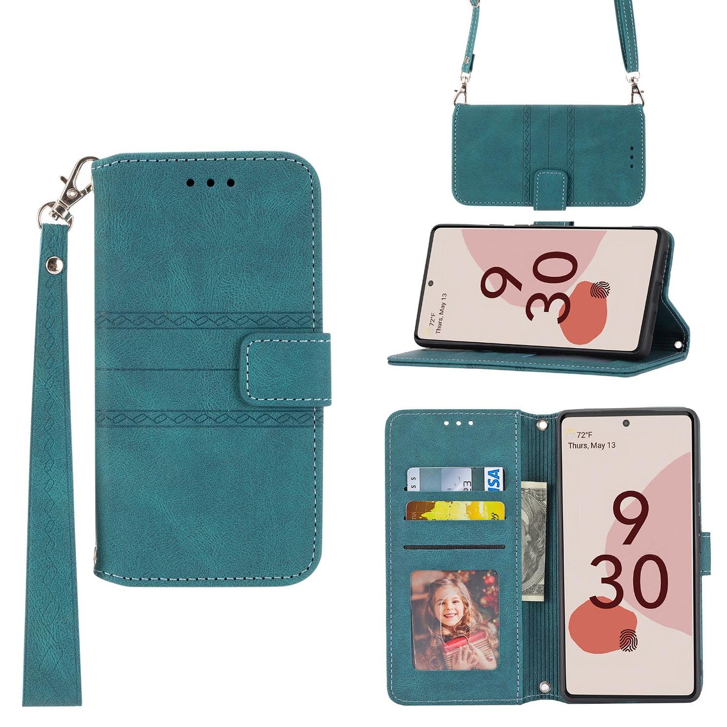 PU Leather Magnetic Clasp Case with Crossbody Strap Lanyard Case for Samsung Galaxy A53 5G, Green