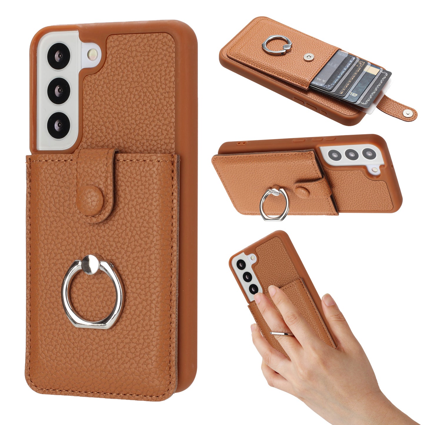 for Samsung Galaxy S22+ Wallet Case with Card Holder, Brown