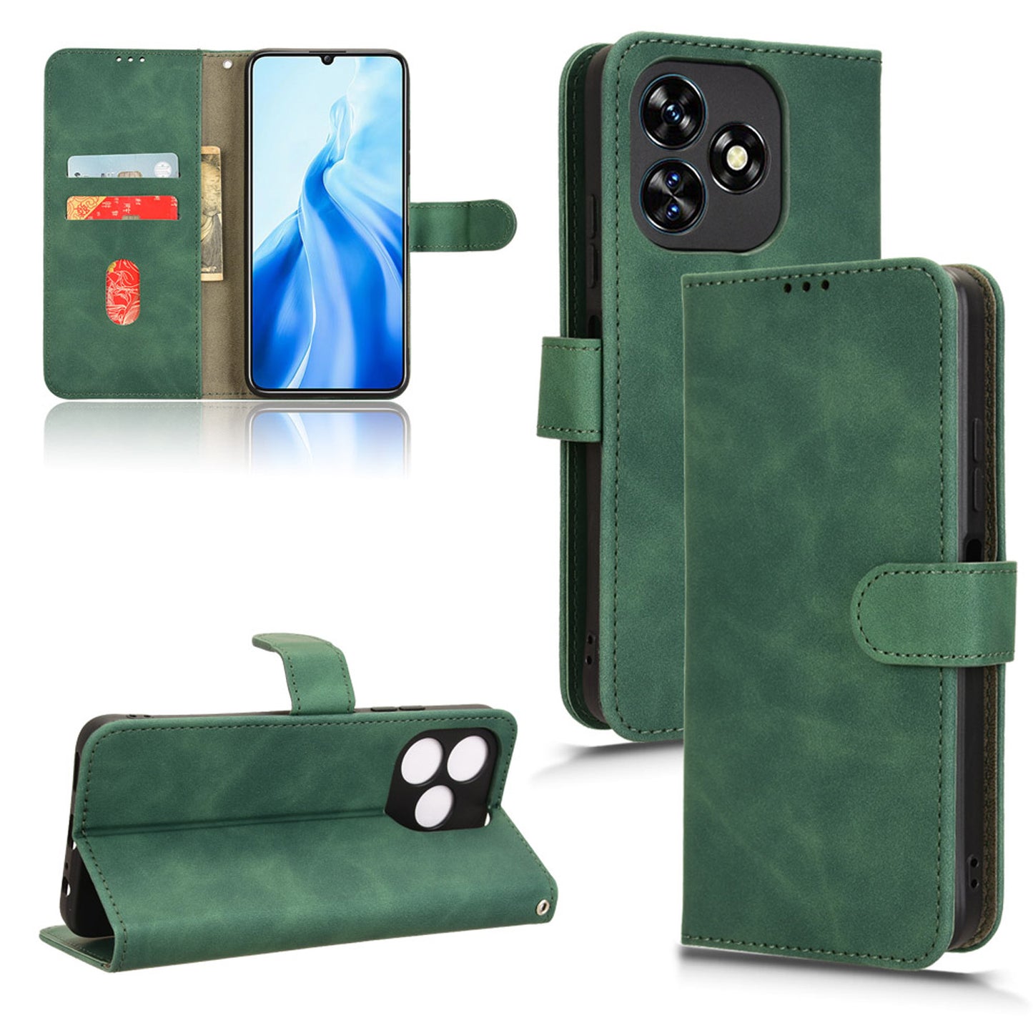 Wallet Case with Card Holder Flip Magnetic Protective Cover for Oukitel C51, Green