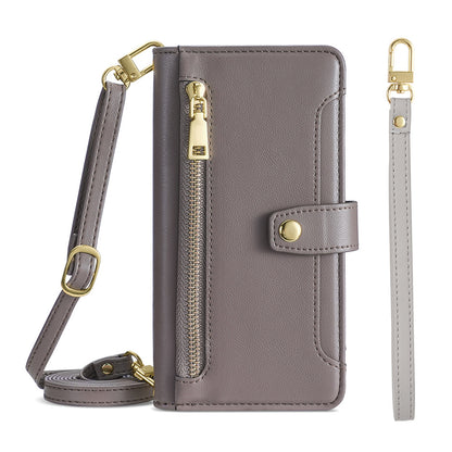 Wallet Case for iPhone 15 Plus with Adjustable Crossbody Lanyard, Gray