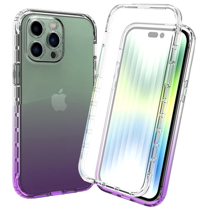 Gradient Clear Shockproof Full Body Case with Built-in Screen Protector Cover for iPhone 14 Pro, HALF-PURPLE