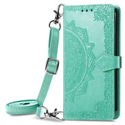 Mandala Pattern Crossbody Wallet Case for iPhone 15, Green